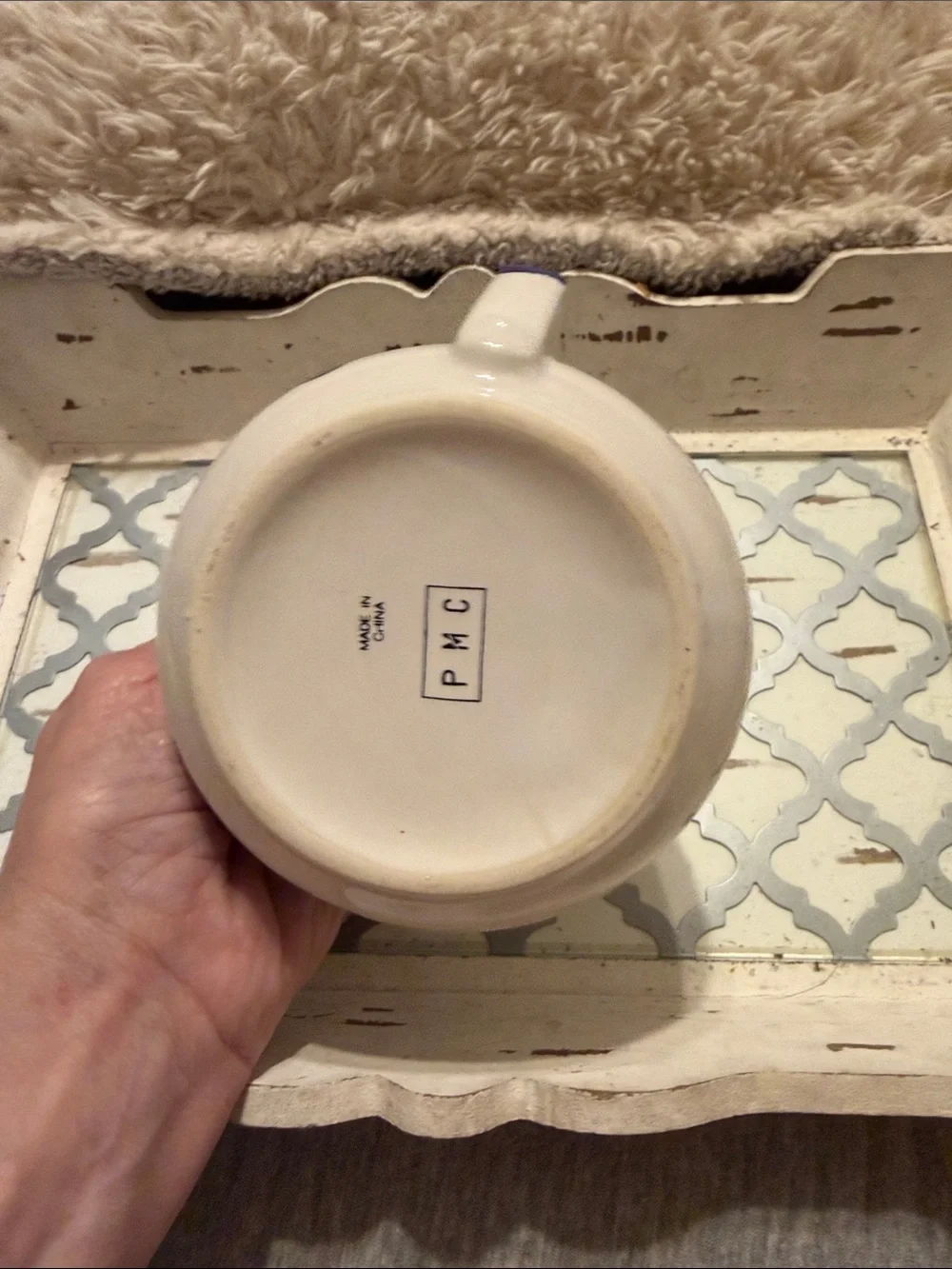 Soup & Crackers Ceramic Bowl - White and Blue